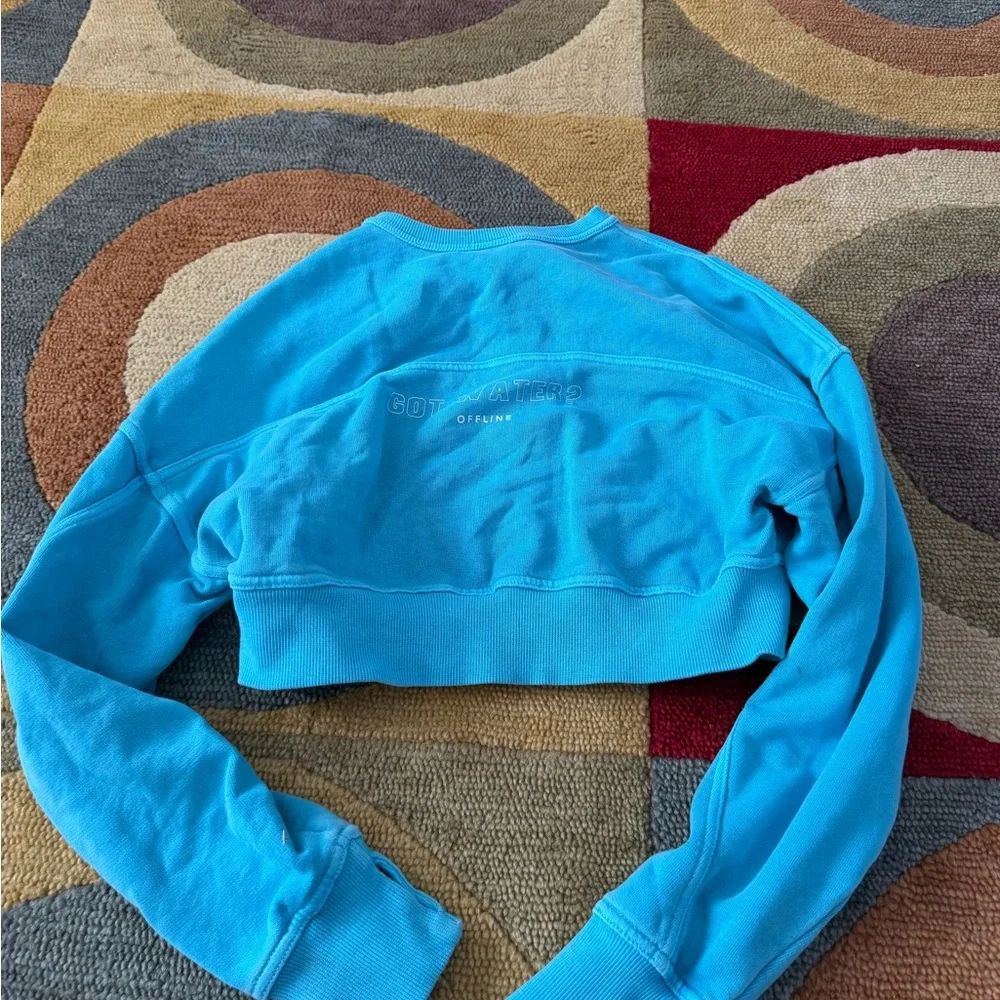 Offline by Aerie Throwback Snap Fleece Crewneck Sweatshirt Blue Cropped Size XXS